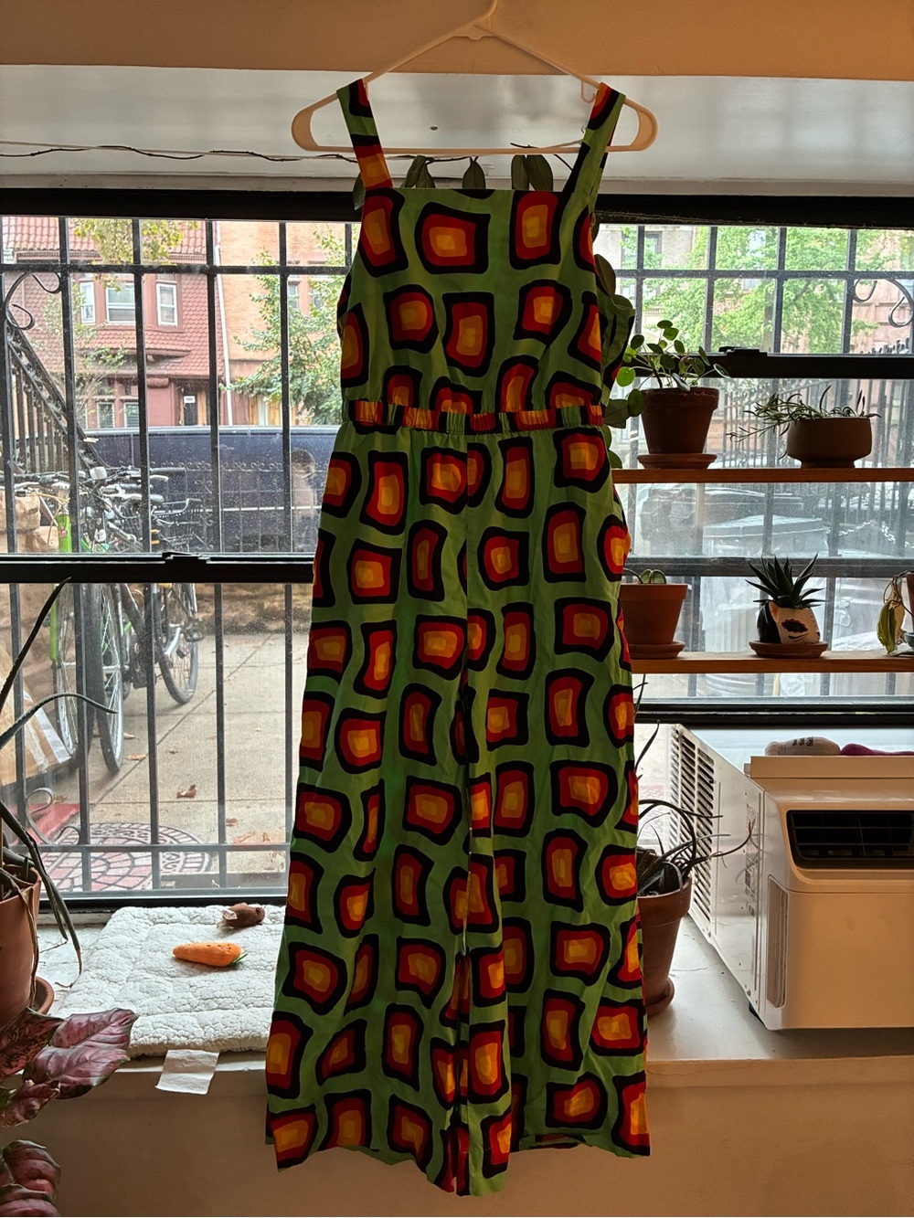 Lucy and Yak Green Geometric Square-Print Wide-Leg Jumpsuit